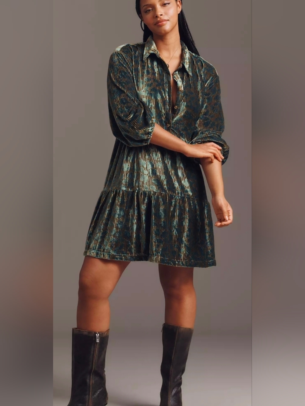 Anthropologie Bettina Velvet Floral Shirt Dress - Picture 4 of 8